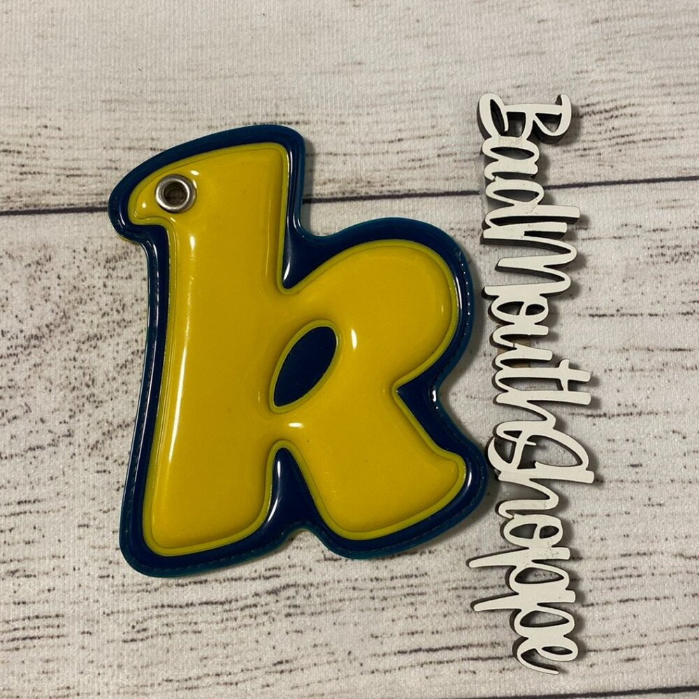 Blue and Yellow Initial Letter Monogram K 90s Y2K Bubble Luggage Tag